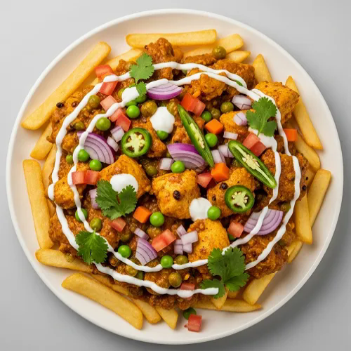 Loaded Chicken Shawarma Chips With Curry & Cheese 
